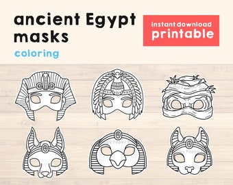 Ancient Egypt Masks Template Pharaoh Cleopatra Mummy Horus Anubis Bast Crafting Kid Party Favor Printable, Party Printable, Instant Download
