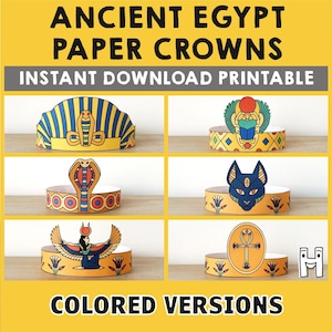 Antico Egitto Corone di carta Faraone Cobra Cleopatra Iside Scarabeo Gatto Ankh Stampabile Bambini Artigianato Festa di compleanno Favore Costume Fai da te Scarica