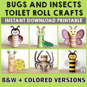 Insetti e animali Rotolo di carta igienica Artigianato Festa di primavera Colorazione Stampabile Decorazione Bambini Gioco Ritaglia Colla Fai da te - Download immediato