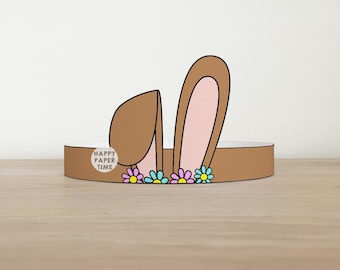 Easter Bunny Ears Paper Crown Headband Easter Cut Out Party Activity Printable Kids Craft Costume Printable Favor Instant Download