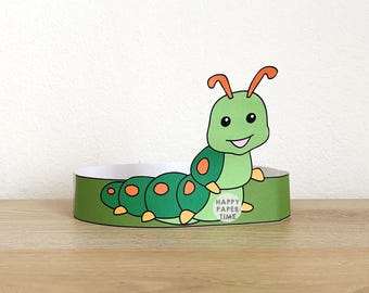 Caterpillar Paper Crown Headband Party Printable Kids Craft Activity Bug Birthday Favor pdf Costume DIY Insect Cut Out Instant Download