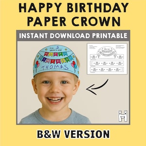 Happy Birthday Paper Crown Party Activity Printable Kids coloring Craft Cake Birthday Decor Printable Favor pdf favor DIY Instant Download