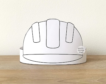 建設作業員のヘルメット ペーパークラウン パーティー用ぬり絵 印刷可能 子供用クラフトコスチューム 誕生日用印刷可能ギフト - すぐにダウンロード
