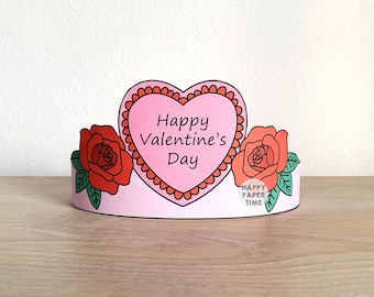 Valentinstag Papier Krone Party Aktivität Printable Kids Easy Craft Herz Süß Tischdekoration Printable pdf favor DIY - Instant Download