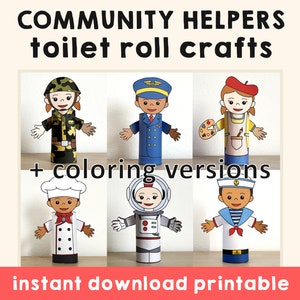 Community Helpers Toilettenpapierrolle, Bastelaktivität, Karrieretag, Party, Ausmalen, druckbare Dekoration, Kinderspiel, Schneiden, Kleben, DIY – sofortiger Download