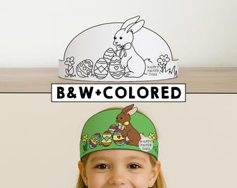 Easter Bunny Hat Paper Crown Coloring Headband Easter Cut Out Party Activity Printable Kids Craft Costume Printable Favor - Instant Download