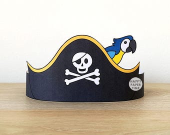 Chapéu de Pirata em Papel, Coroa, Fantasia de Capitão Pirata, Faixa de Cabeça para Festa, Artesanato Infantil, Lembrancinha de Aniversário, PDF para Imprimir - Download Imediato