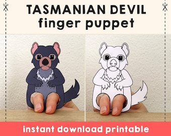 Tasmanian Devil paper craft printable Australian animal Finger Puppet Kids Craft Birthday Party Kids Coloring Puppet - Instant Download