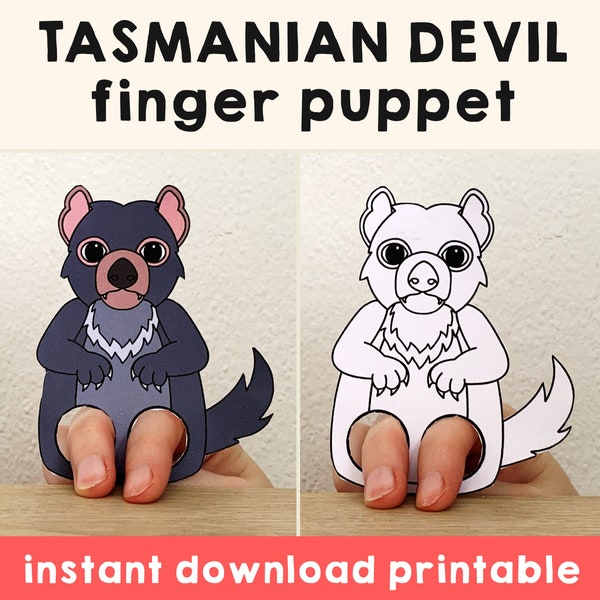 Tasmanian Devil paper craft printable Australian animal Finger Puppet Kids Craft Birthday Party Kids Coloring Puppet - Instant Download