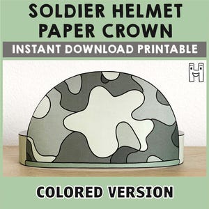 Soldier Helmet Paper Crown Headband Military Army Veteran Day Printable Kids Craft Costume Dress Up Printable Favor DIY - Instant Download