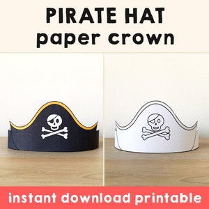 Pirate Hat Paper Crown template Pirate Captain Party Headband Coloring Printable Kids Craft Birthday Favor pdf favor DIY - Instant Download