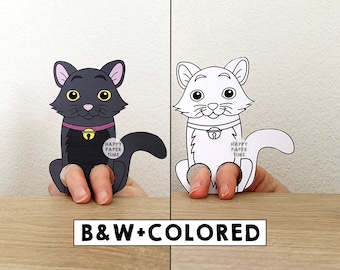 黒猫のペーパークラフト（印刷可能）ハロウィンの不気味な日指人形