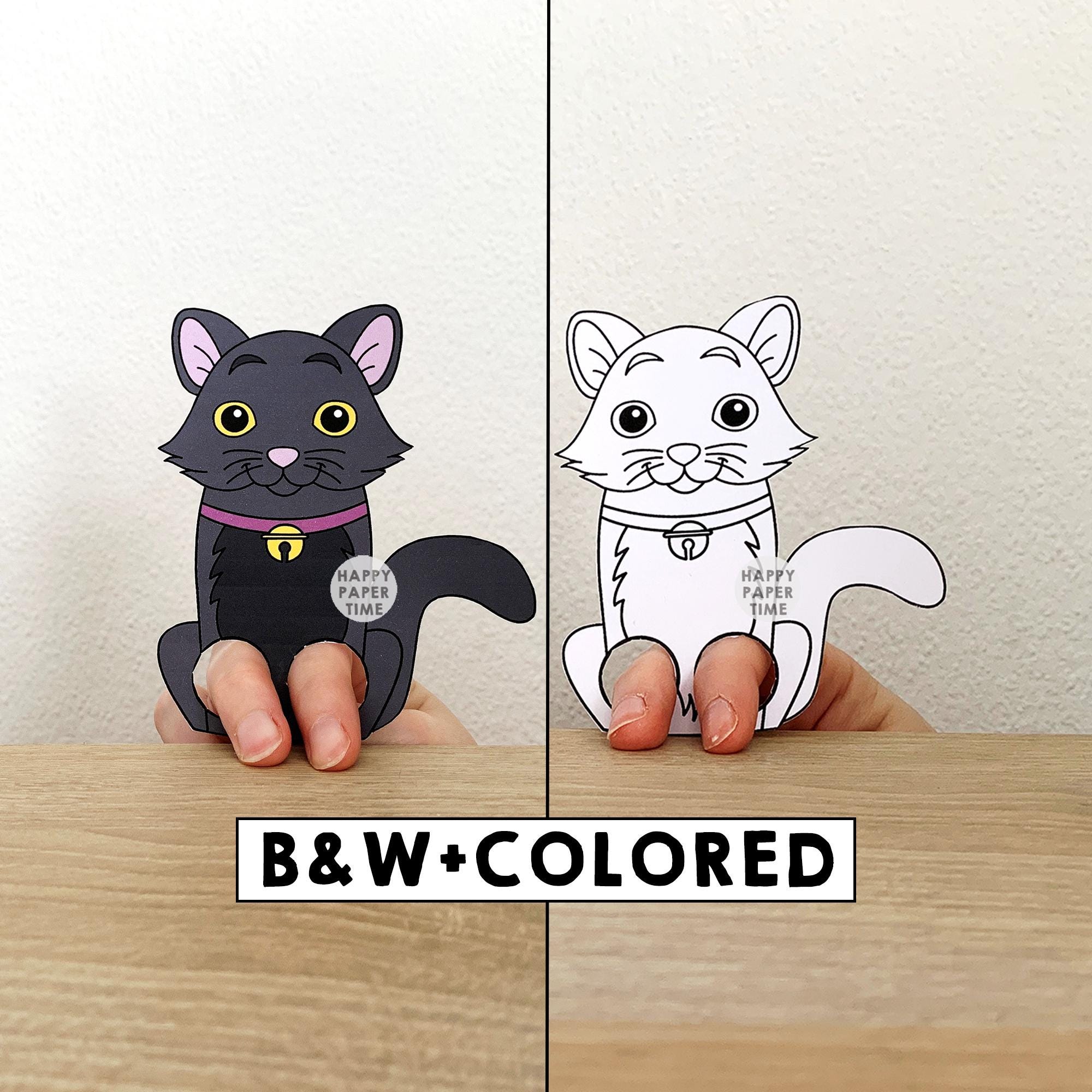 黒猫のペーパークラフト（印刷可能）ハロウィンの不気味な日指人形