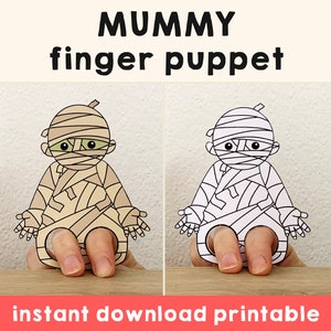 Mummy paper craft printable ancient Egypt Finger Puppet Kids Craft Birthday Party Kids Coloring Puppet - Instant Download