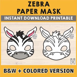 Zebra Mask Costume Animal Mask Printable Party Favor African Jungle Party Printable Mask Kids Party Favor Printable - Instant Download
