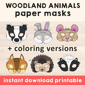 Woodland Animal Masks Template pdf Crafting Kid Party Favor Printable, Woodland Print Kids Activity, Party Printable, Instant Download