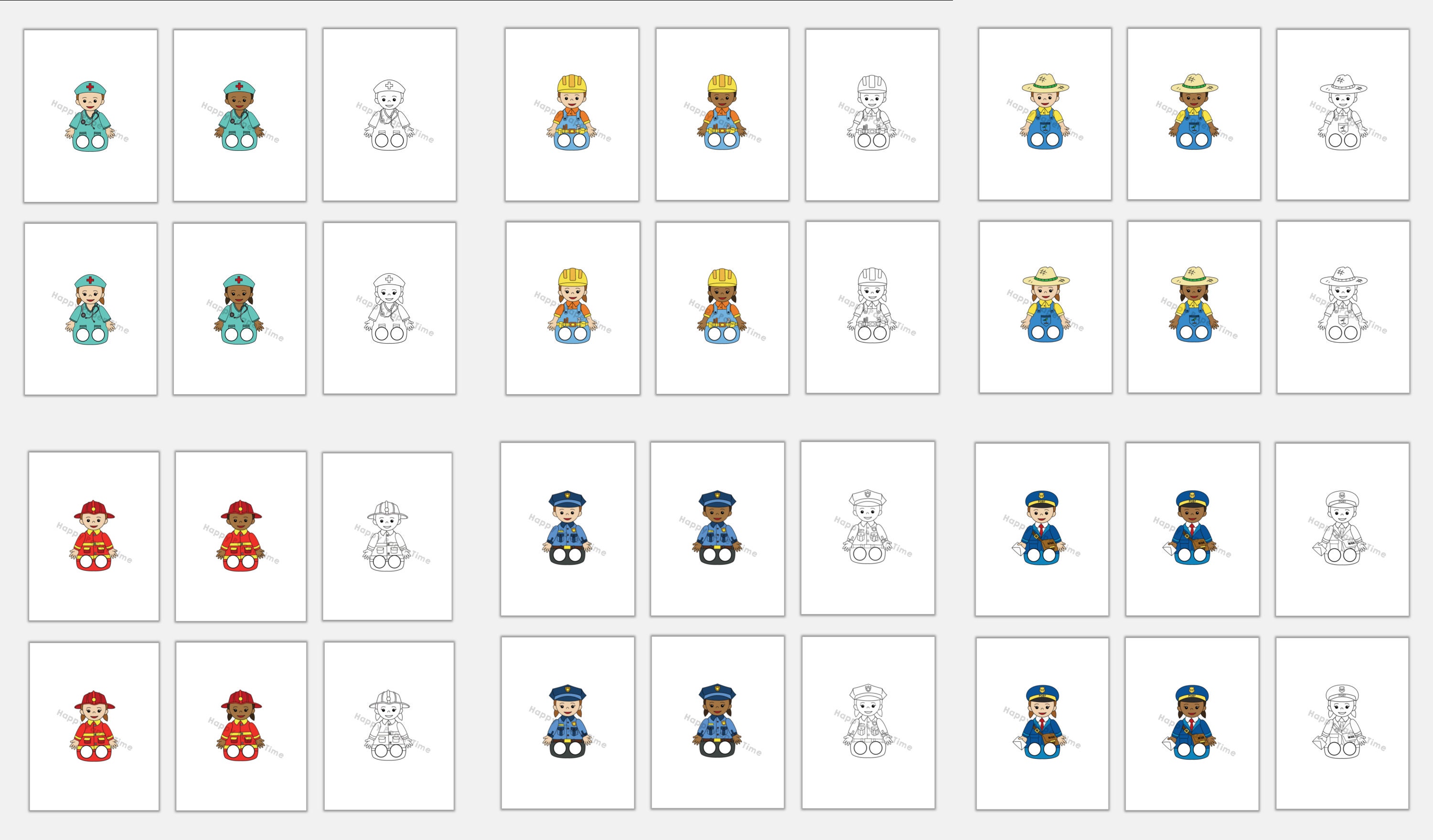 Community Helpers afdrukbare handpop sjabloon vingerpop voor kinderen  Knutselen voor kinderen Carrièredag Verjaardagsfeestje Kleurplaat  afdrukbare marionet - downloaden - Etsy België, image size:3000x1760