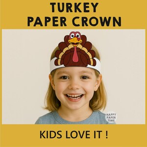 Fascia per capelli da tacchino, corona di carta, cappello, festa del Ringraziamento, da colorare, stampabile, per bambini, costume, bomboniera, autunno, fai da te - Download immediato immagine 4