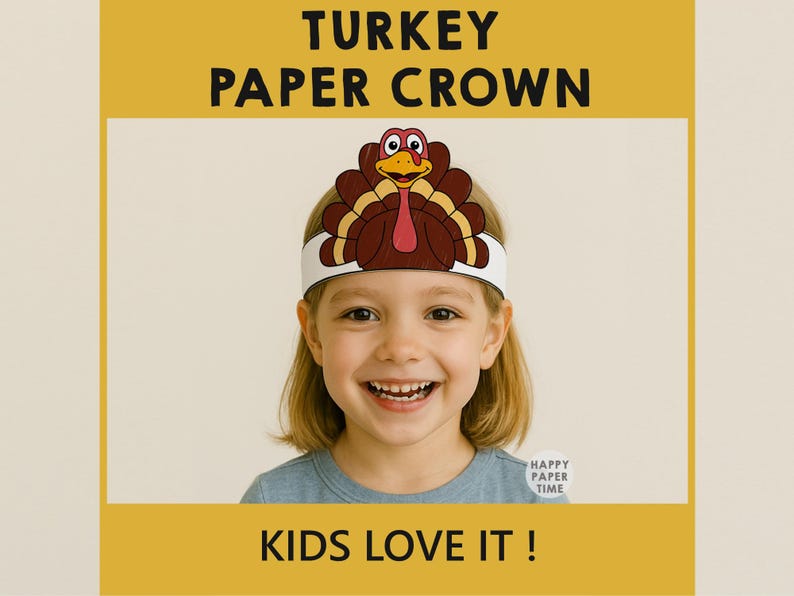 Fascia per capelli da tacchino, corona di carta, cappello, festa del Ringraziamento, da colorare, stampabile, per bambini, costume, bomboniera, autunno, fai da te - Download immediato immagine 4