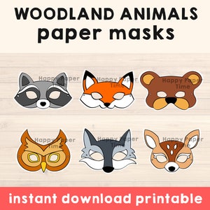 Woodland mask Animal mask Fox mask Wolf mask Animal mask Animal Party Animal Printable Masks Woodland Animals Instant Download