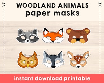 Woodland mask Animal mask Fox mask Wolf mask Animal mask Animal Party Animal Printable Masks Woodland Animals Instant Download