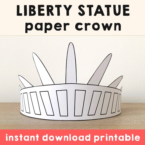 Statue of Liberty Paper Crown Coloring Printable Kids Craft Birthday Party Printable Favor America Costume DIY Printable - Instant Download