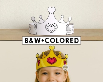 Herz Prinzessin Papierkrone Vorlage Handwerk Party Aktivität Druckbare Kinder Stirnband Valentine Dekor Printable pdf gefallen - Instant Download