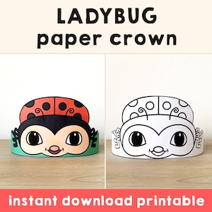 Coccinella carta corona festa da colorare stampabile bambini mestiere insetto compleanno arredamento stampabile favore pdf costume fai da te stampabile download immediato