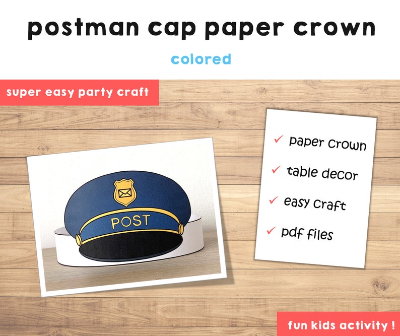 Postman Cap Hat Paper Crown Party Printable Kids Craft - Etsy