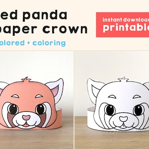 Red Panda Paper Crown Party Coloring Printable Kids Craft Woodland Birthday Decor Printable Favor pdf Costume DIY Printable Instant Download
