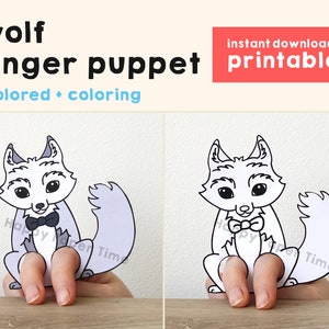 Wolf Papier Basteln druckbare Waldtier Fingerpuppe Kinder Basteln Wolf Geburtstag Party Kinder Ausmalpuppe druckbare Instant Download