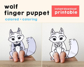 Wolf paper craft printable woodland animal Finger Puppet Kids Craft Wolf Birthday Party Kids Coloring Puppet Printable Instant Download