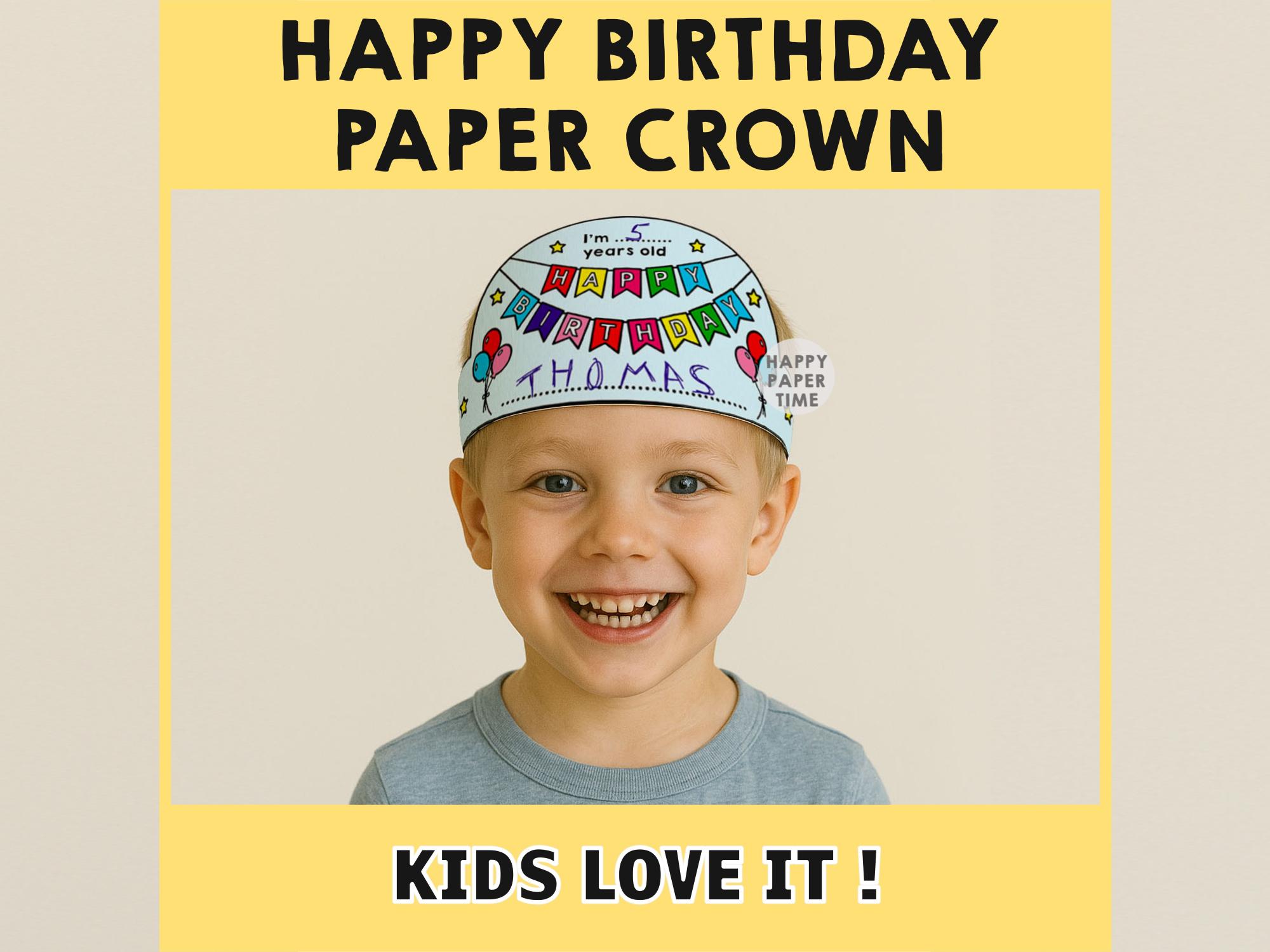 Happy Birthday Paper Crown Party Activity Printable Kids Template Craft ...