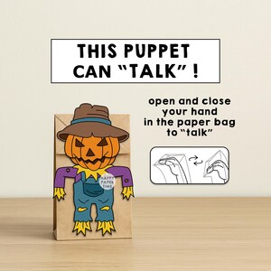 かかしの紙袋人形 印刷可能 ハロウィン 工作 切り貼り 塗り絵 不気味な日 パーティー 記念品 すぐにダウンロード 画像 7
