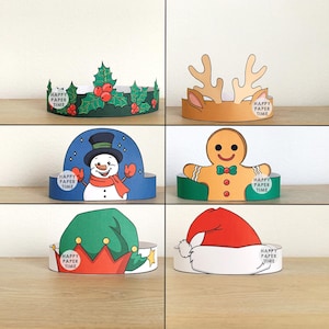 Christmas Paper Crowns activity Printable Kids Craft Hats Winter Holiday Party Favor Costume DIY Printable Template - Instant Download