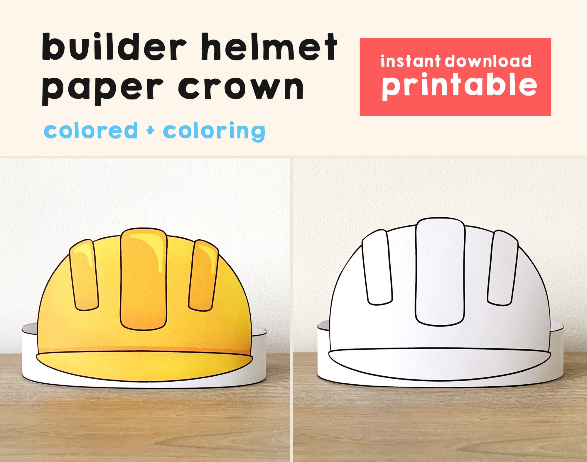 Construction Worker Builder Helmet Paper Crown Party Coloring - Etsy