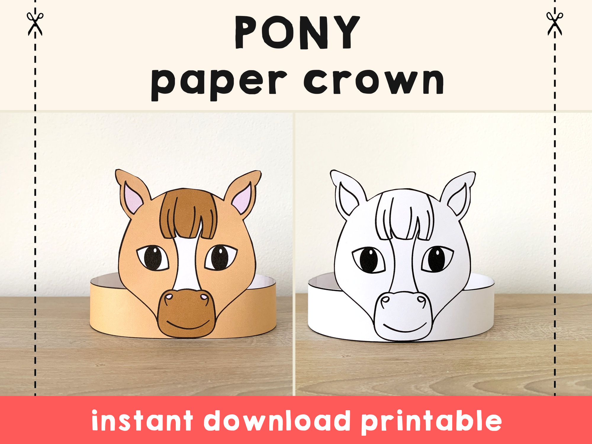 Pony Paper Crown Horse Template Coloring Activity Printable -  Portugal