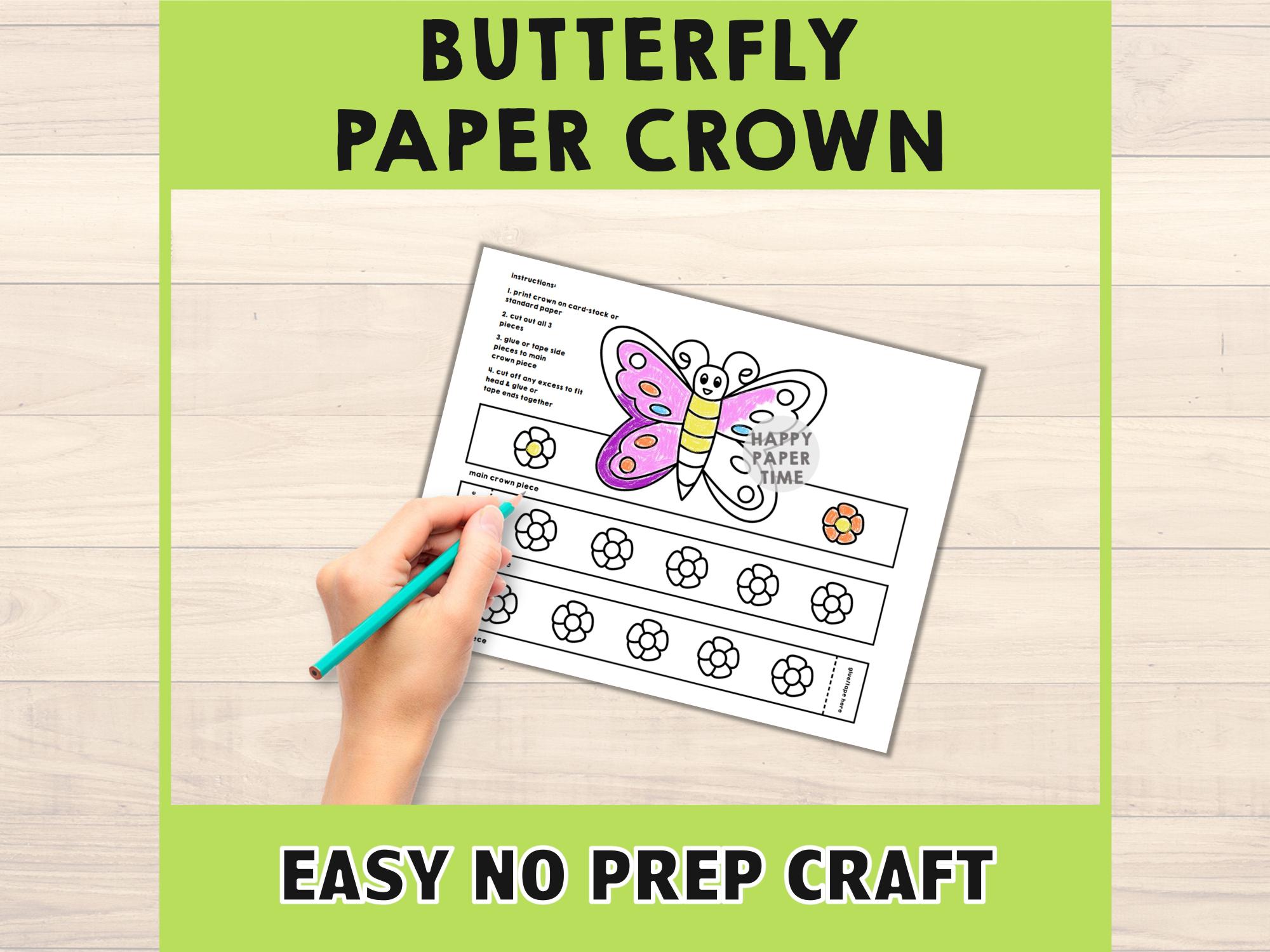 Butterfly Paper Crown Party Coloring Printable Kids Craft Cute Girl ...