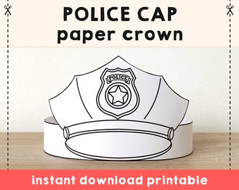 Casquette de police chapeau papier couronne fête coloriage imprimable enfants artisanat policier Costume anniversaire imprimable faveur pdf Costume bricolage téléchargement immédiat