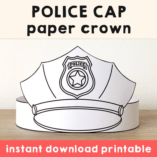 Police Cap hat Paper Crown Party Coloring Printable Kids Craft Policeman Costume Birthday Printable Favor pdf Costume DIY Instant Download