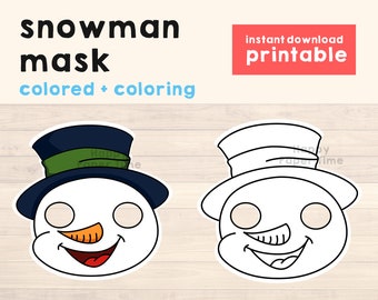 Snowman Mask Paper Christmas Costume Printable Craft Party Favor Kids Pretend Play Theatre Print Cut DIY - Instant Download