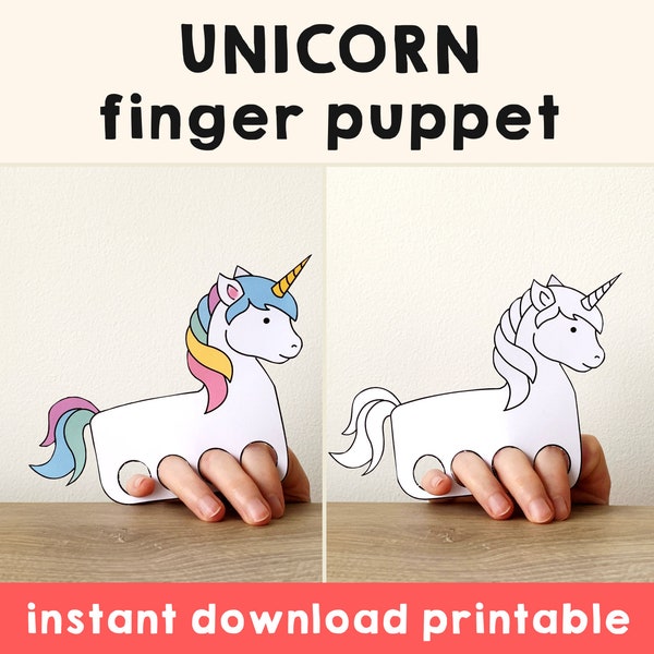 Unicorn paper craft printable Finger Puppet Kids Craft Unicorn Birthday Party Craft Kids Coloring Unicorn Puppet Printable Instant Download