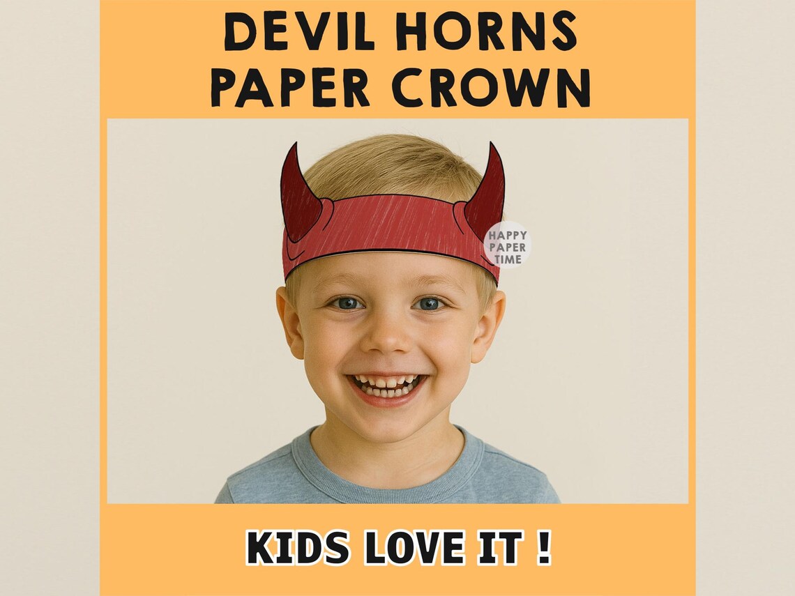 Devil Horns Paper Crown Party Coloring Printable Kids Halloween Craft ...