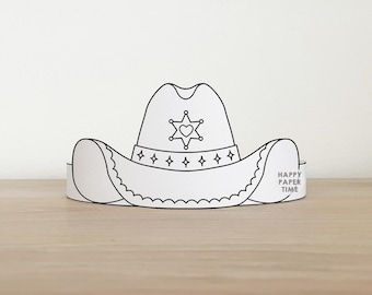 Sombrero de vaquera, corona de papel para colorear, diadema imprimible, manualidades para niños, disfraz de fiesta del salvaje oeste, recuerdo de cumpleaños DIY - Descarga instantánea en PDF