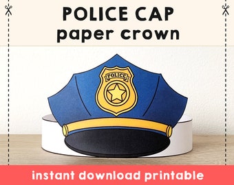 Polizei Mütze Hut Papier Krone Party so tun druckbare Kinder Handwerk Polizist Kostüm Geburtstag druckbare Bevorzugung pdf Kostüm Instant Download