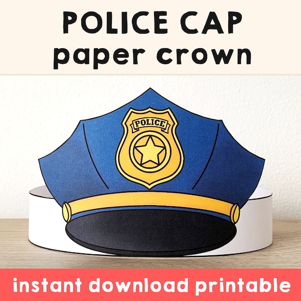 Police Cap hat Paper Crown Party pretend play Printable Kids Craft Policeman Costume Birthday Printable Favor pdf Costume Instant Download