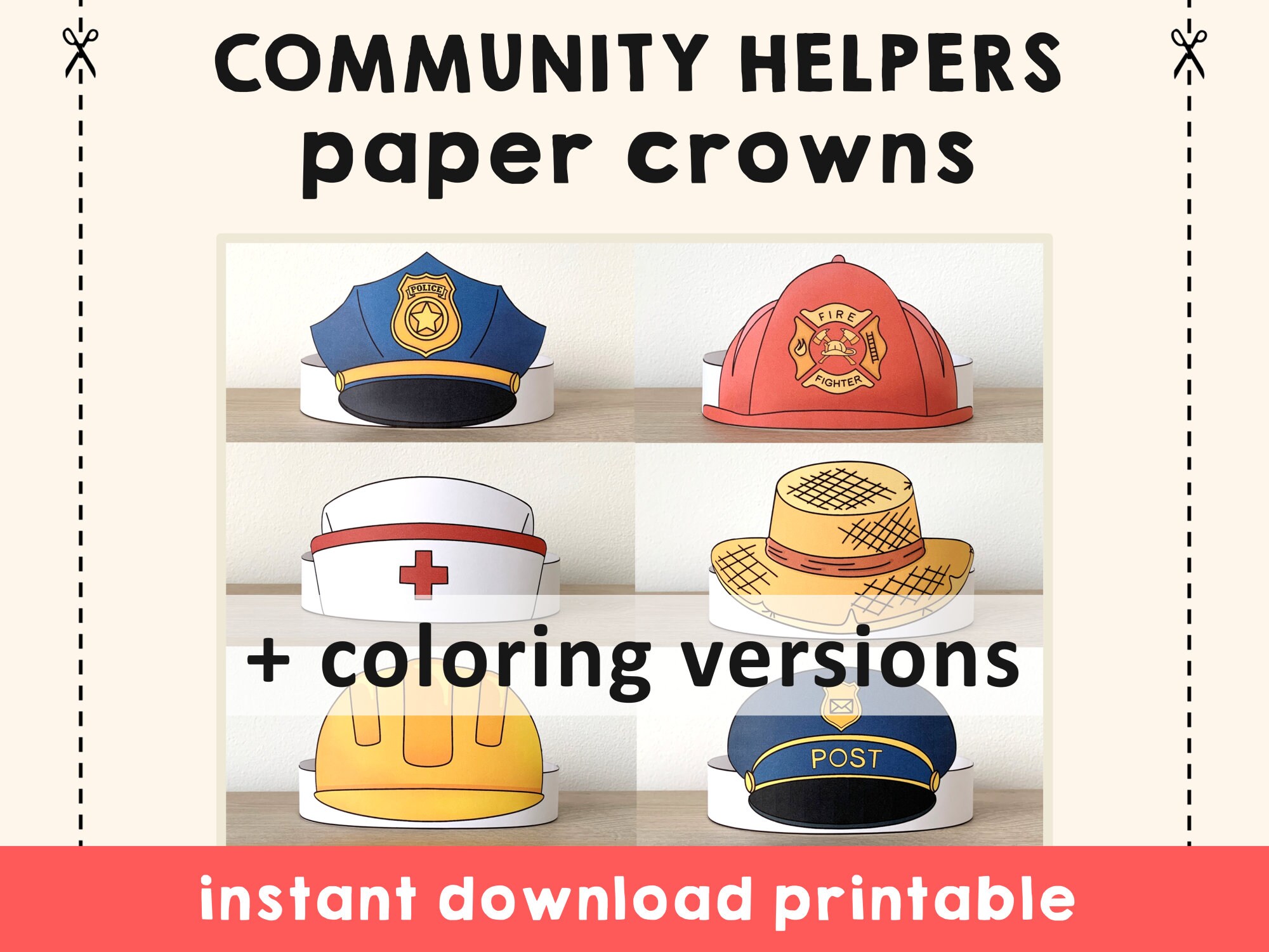 Community Helpers Paper Crowns Police Builder Farmer Nurse Mail Carrier Firefighter Printable Kids Craft Birthday Party Costume Download - Etsy community-helpers-paper-crowns-police-builder-farmer-nurse-mail-carrier-firefighter-printable-kids-craft-birthday-party-costume-download-etsy