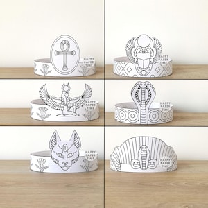 Ancient Egypt Paper Crowns Pharaoh Cobra Cleopatra Isis Scarab Cat Ankh Printable Kids Craft Birthday Party Favor Costume DIY Download