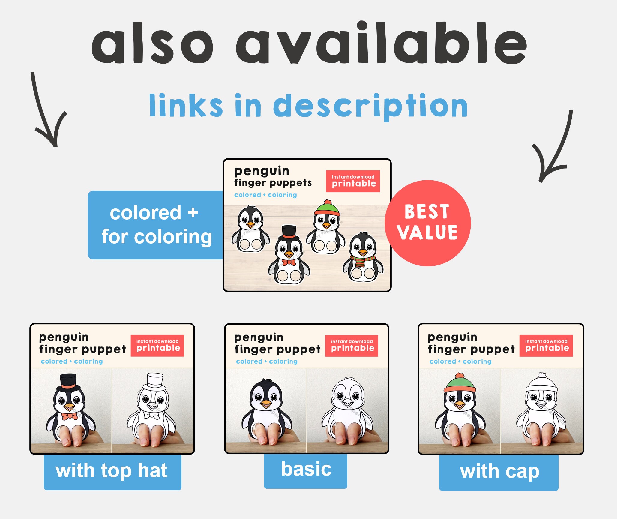 Penguin Paper Craft Printable Finger Puppet Template Kids Craft ...