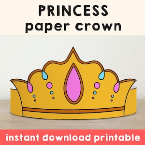 Princess Paper crown template Fantasy Medieval Party Headband Costume Printable Kids Craft Birthday Favor favor DIY - Instant Download